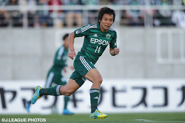 松本大との練習試合で2点を決めたFW池元。（2015年3月28日撮影）