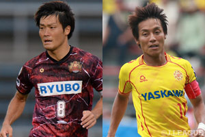 さらに6位琉球と7位北九州の対決も見逃せない。連続ゴール中の藤澤(左)と池元に注目したい