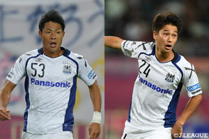 第1戦で結果を残したＧ大阪の赤﨑（左）と井出。第2戦も活躍しチームを４年連続の決勝進出へ導く！