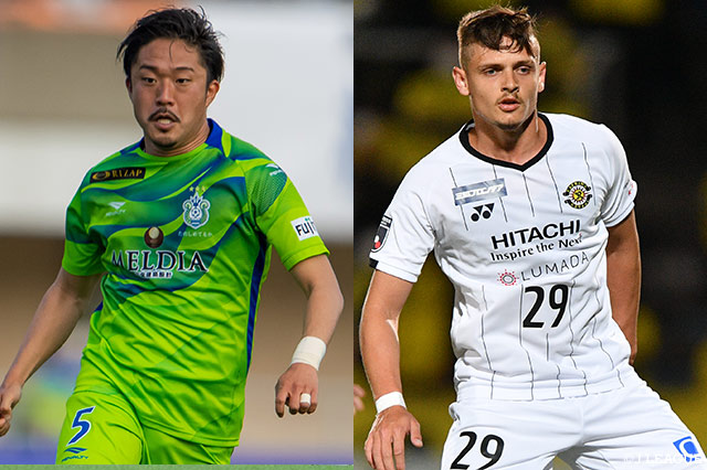 湘南は前回対戦でゴールを決めた古林 将太（左）、柏は前節2ゴールのアンジェロッティに期待がかかる