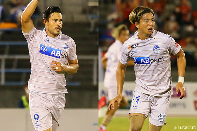 前節、愛媛に快勝を収めた山形。ともに2ゴールずつを奪ったヴィニシウス アラウージョ（左）と山田 康太の2トップが、再び爆発するか？！