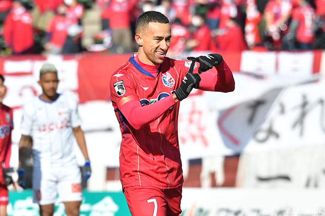 甲府戦で2ゴールを決めたチアゴ アウベス（岡山）が、今節も力強くチームを牽引するだろう