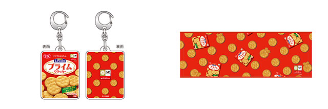 アクリルキーホルダー(左)、フェイスタオル