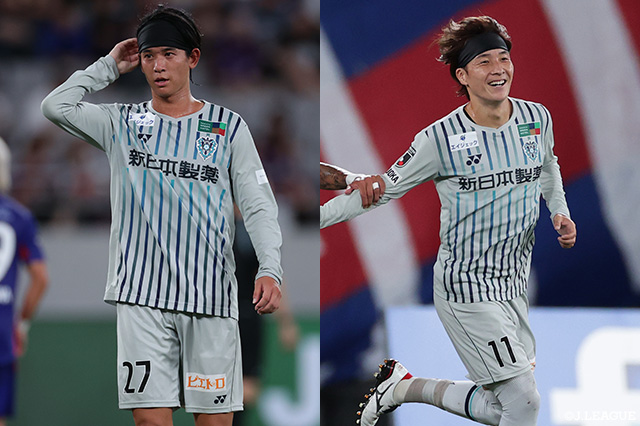 先週末もリーグ戦でともに結果を出した佐藤 凌我（左）と山岸 祐也の前線コンビに期待がかかる