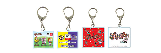 アクリルキーホルダー2種（各 左：表面、右：裏面）