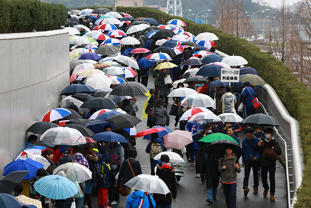 【明治安田Ｊ１ １ｓｔ 第1節 横浜FMvs川崎Ｆ】トリコロールの傘が目立つファン・サポーター（13/15）