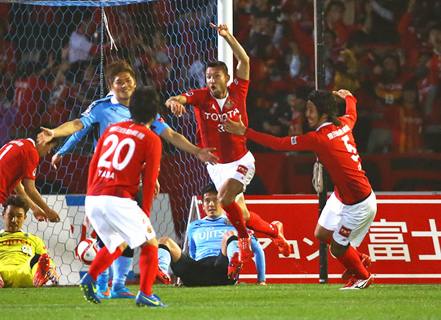 【ＹＮＣ 予選リーグ 第1節 川崎Ｆvs名古屋】49分と88分にゴールを挙げる大活躍を見せた川又（名古屋）（14/15）