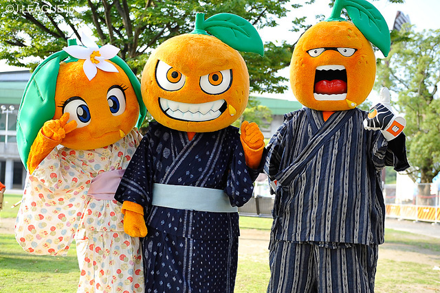 【明治安田Ｊ２ 第29節 愛媛vs大宮】愛媛FCのマスコット・オ～レくんたちも浴衣姿で応援（1/4）