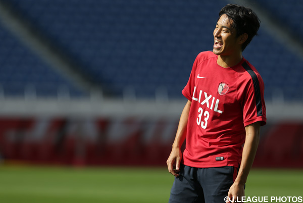 笑顔を見せる金崎　夢生（鹿島）【ＹＮＣ 決勝 前日公式練習】