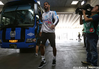 前日公式練習のため会場入りしたパトリック（Ｇ大阪）【ＹＮＣ 決勝 前日公式練習】