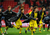 PK戦の末、準決勝進出を決め喜びを爆発させる柏の選手たち（準々決勝 モンテレイ戦）【クラブＷ杯 2011年大会 柏】