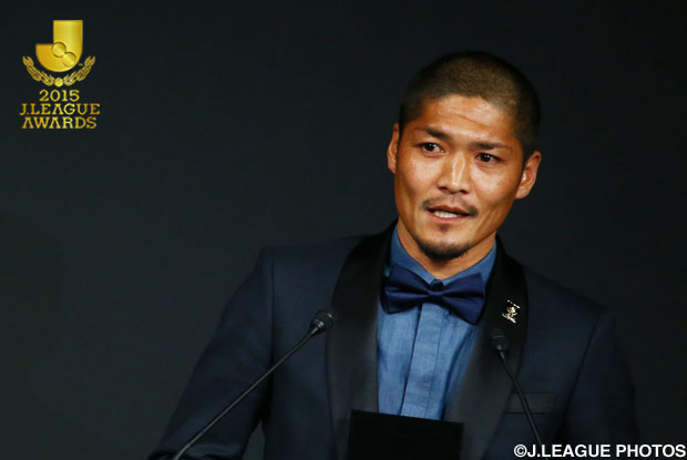 得点王に選出された大久保　嘉人選手（川崎Ｆ）がスピーチしている様子【２０１５ Ｊリーグアウォーズ】