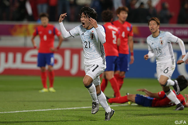 値千金の同点弾を決めた矢島 慎也(#21 岡山)は、1得点1アシストと奮闘した【リオ五輪アジア最終予選 韓国vs日本】