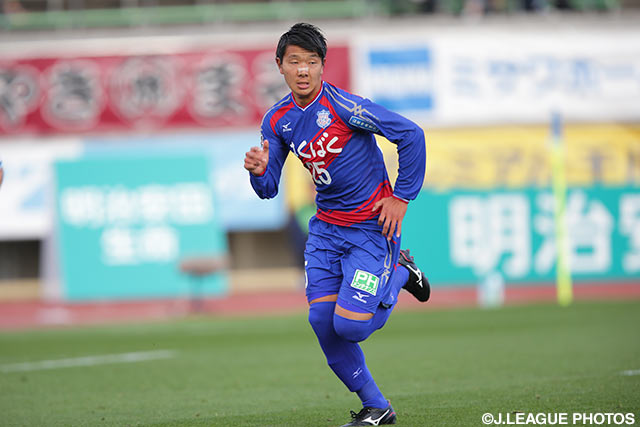 54分に投入され、前節に続き交代出場を果たした森 晃太（甲府）【明治安田Ｊ１ 1st 第4節 甲府vs川崎Ｆ】