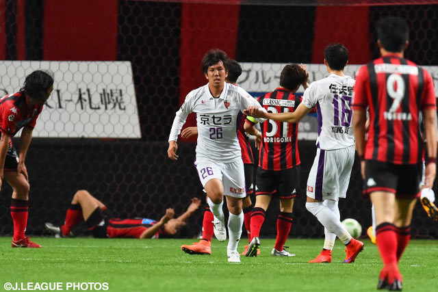 交代出場でＪリーグ初得点を決め、1点を返した下畠 翔吾（京都）【明治安田Ｊ２ 第5節 札幌vs京都】