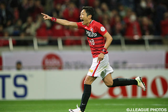 ドライブをかけた見事な一撃で今季初得点を決めた森脇 良太（浦和）【明治安田Ｊ１ 1st 第5節 浦和vs甲府】