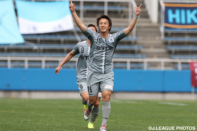 左足で先制ゴールを決めた遊馬 将也（秋田）【明治安田Ｊ３ 第4節 YS横浜vs秋田】