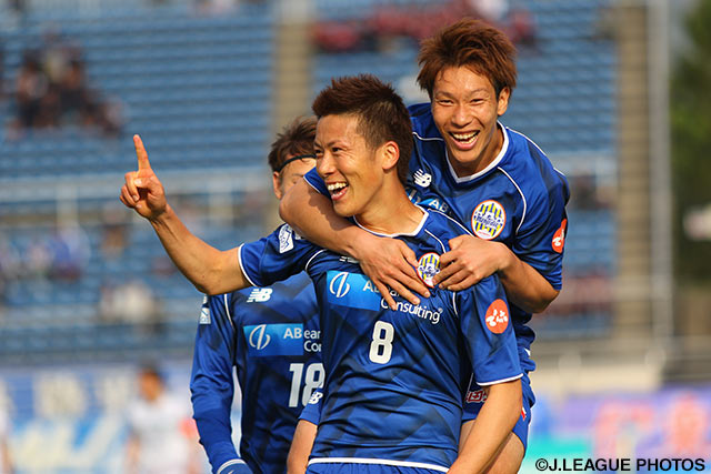 先制点となる今季3点目を決めた林 陵平（山形）【明治安田Ｊ２ 第12節 山形vs群馬】