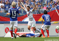 リーグ戦初出場で初得点となる同点ゴールを決めた熊谷 駿（甲府）【明治安田Ｊ１ 1st 第11節 横浜FMvs甲府】