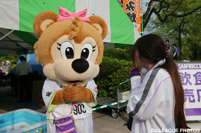 広島の看板娘フレッチェがサポーターをお出迎え【明治安田Ｊ１ 1st 第12節 広島vs柏】