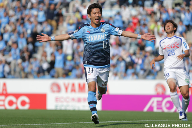 83分に貴重な追加点を挙げた松浦 拓弥(磐田)【明治安田Ｊ１ 1st 第13節 磐田vs甲府】