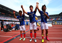 チームを今季２度目の連勝に導いた齋藤 学（左）、パク ジョンス（中） 、中澤 佑二（右） 【明治安田Ｊ１ 1st 第14節 横浜FMvs柏】