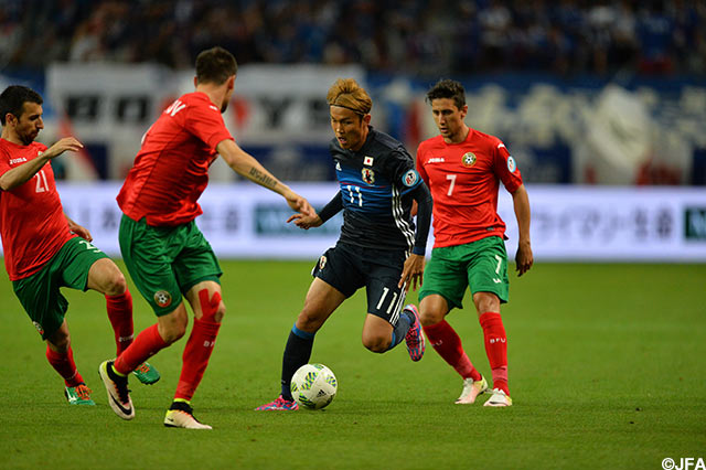 巧みなコントロールショットでゴールを記録した宇佐美　貴史（Ｇ大阪）。鋭いドリブルで左サイドを切り裂いた【キリンカップ2016 日本代表vsブルガリア代表】