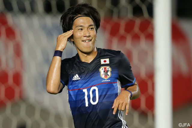 前半終了間際に逆転ゴールを決めた矢島 慎也（岡山）【キリンチャレンジカップ2016 U-23日本代表vsU-23南アフリカ代表】