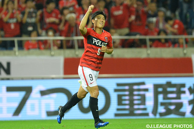 右サイドからのクロスを頭で合わせ、今季5点目となるゴールを決めた武藤 雄樹【明治安田Ｊ１ 2nd 第2節 浦和vs大宮】