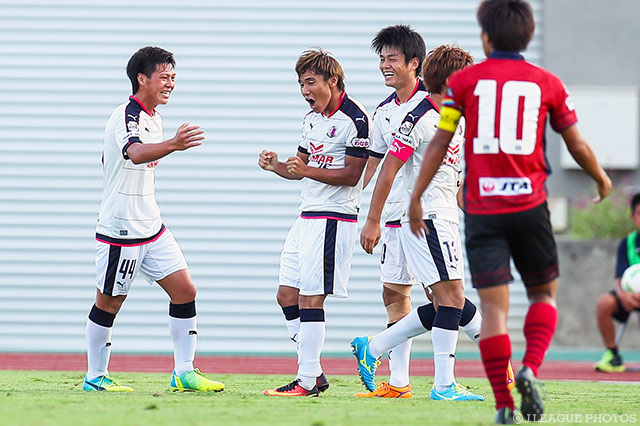 Ｊリーグ初得点となる追加点を奪取した沖野 将基（Ｃ大23）【明治安田Ｊ３ 第19節 琉球vsＣ大23】