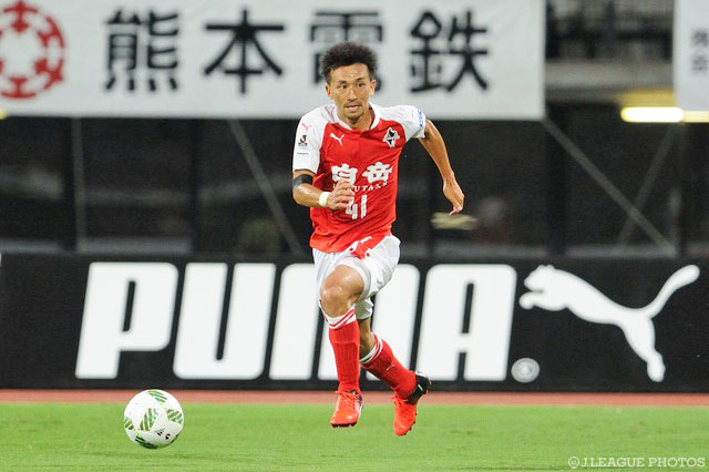 今季初得点となる先制点を決めた菅沼 実（熊本）【明治安田Ｊ２ 第11節 熊本vs愛媛】