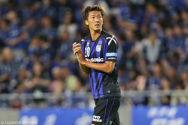 リーグ戦2試合連続ゴールとなる同点ヘッドを決めた長沢 駿（Ｇ大阪）【明治安田Ｊ１ 2nd 第11節 Ｇ大阪vs甲府】