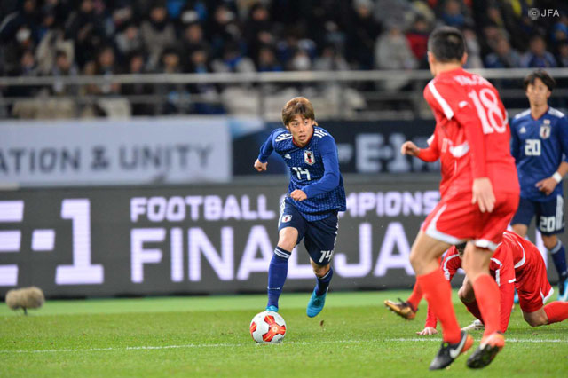 代表初出場も右サイドを果敢に攻め上がり、チャンスを演出した伊東 純也（柏）【EAFF E-1サッカー選手権2017決勝大会 日本vs北朝鮮】