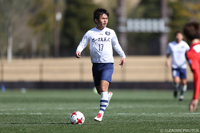 決勝点となる先制ヘッドを決めた中原 優生（鹿児島）【DAZNニューイヤー杯 鹿児島ラウンド 鹿児島vs熊本】