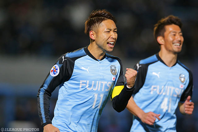 11分に幸先良く先制点を押し込んだ小林 悠（川崎Ｆ）【ＡＣＬ GS MD1 川崎Ｆvs水原三星】