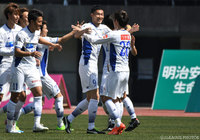 先制ヘッドで山形のＪ２通算750点目を挙げた瀬沼 優司（山形）【明治安田Ｊ２ 第3節 熊本vs山形】