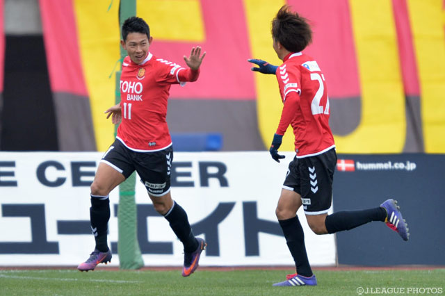 決勝点を決め、3試合連続得点と絶好調の田村 翔太（福島）【明治安田Ｊ３ 第3節 福島vs琉球】