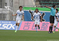 後半アディショナルタイムに起死回生の同点ヘッドを決めた渡 大生（徳島）【明治安田Ｊ２ 第7節 山口vs徳島】