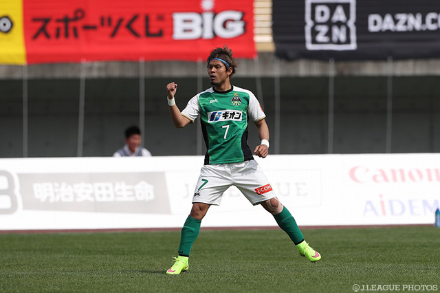 54分に同点ゴールを決め福島の開幕からの連勝をストップした保﨑 淳（相模原）【明治安田Ｊ３ 第5節 福島vs相模原】