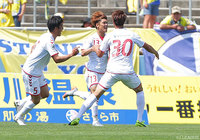 失点から4分後にＪ初得点となる同点ヘッドを決めた三橋 秀平（福島）【明治安田Ｊ３ 第9節 栃木vs福島】