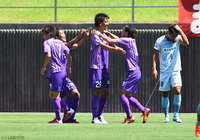 前半終了間際に今季初得点となる同点ヘッドを押し込んだ川島 將（藤枝）【明治安田Ｊ３ 第10節 藤枝vs琉球】