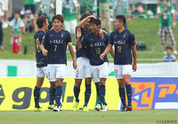 今季初出場の川森 有真（#16）のゴールで前半終了間際に先制した鹿児島【明治安田Ｊ３ 第17節 相模原vs鹿児島】