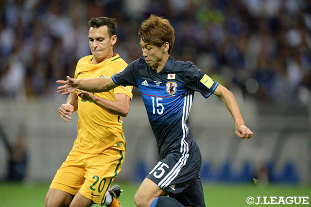 確実なポストプレーで前線の起点となった大迫 勇也（ケルン/ドイツ）【ロシアＷ杯 アジア最終予選 日本vsオーストラリア】