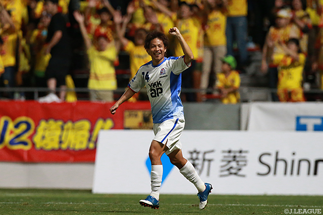 24分にFKからのボールを左足で決めチームに３試合ぶりの得点をもたらした佐々木 陽次（富山）【明治安田Ｊ３ 第24節 北九州vs富山】