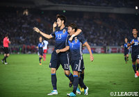 共に前半にゴールを挙げた杉本 健勇（左）と倉田 秋（右）。Ｊリーグ所属選手たちが起用に応える活躍をみせた【国際親善試合：日本vsハイチ】