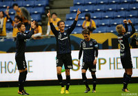 19分に得意のヘディングで今季10点目となる先制ゴールを決めた長沢 駿（Ｇ大阪）【明治安田Ｊ１ 第31節 Ｇ大阪vs仙台】