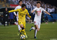 サイドからスピードに乗ったドリブルを仕掛ける伊東 純也（柏）【ACL GS MD2 柏vs天津権健】