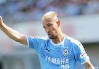 前節ゴールを決めた川又 堅碁（磐田）。2戦連発が期待されたが、この日はゴールに絡めなかった【明治安田Ｊ１ 第14節 磐田vs神戸】