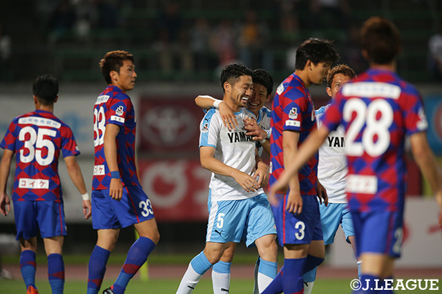 開始8分に先制ゴールを奪った櫻内　渚（磐田）。結局このゴールが決勝点となった【ルヴァンカップ GS 第6節 甲府vs磐田】