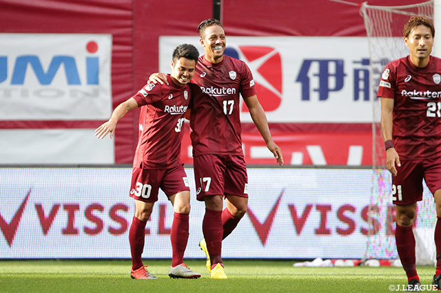 左サイド深い位置からの折り返しをウェリントン（神戸）がダイレクトで沈め、神戸が追加点を挙げる【明治安田Ｊ１ 第15節 神戸vs札幌】